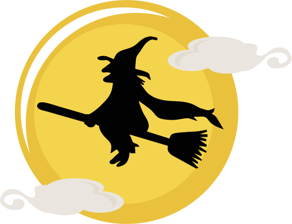 Cute Halloween Witch Png Picture Black And White - Halloween Witch Clipart Black And White (589x451), Png Download