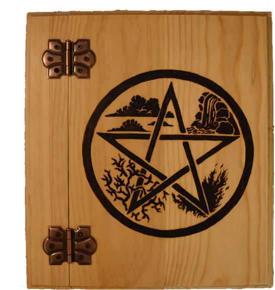 Project Fey Created Wooden Book Of Shadows With Elemental - Pentagram ...