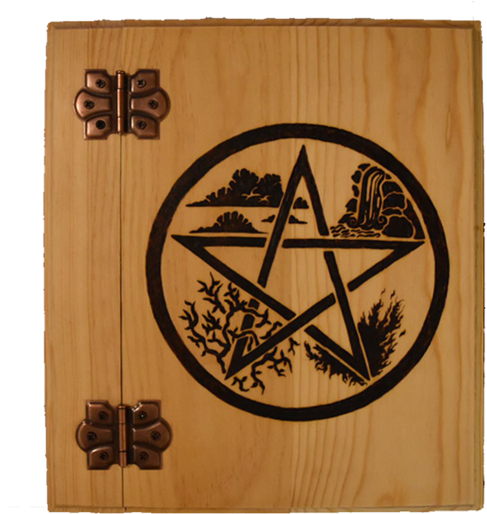 Project Fey Created Wooden Book Of Shadows With Elemental - Pentagram Air Water Fire Earth (600x600), Png Download