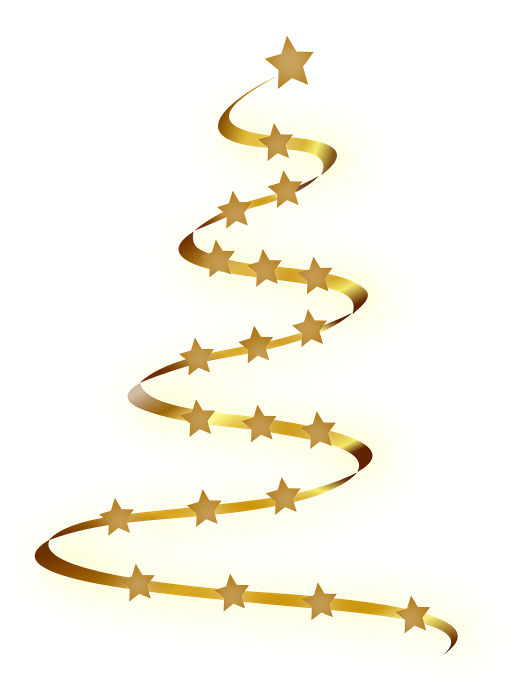 Transparent Gold Christmas Tree With Green Stars Png - Gold Christmas Tree Clipart (426x592), Png Download