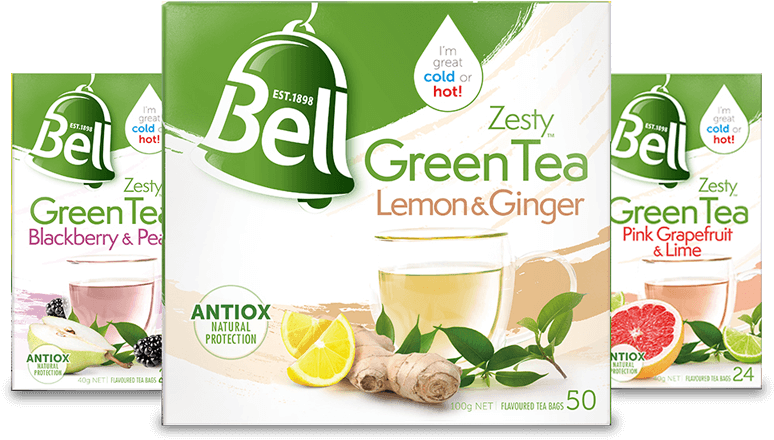 Green Tea - Bell Tea - Zesty Green Tea Bags Lemon (1072x536), Png Download