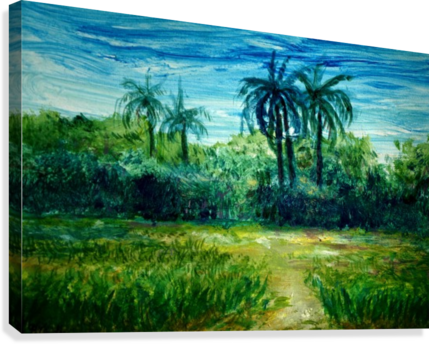Coconut Palms Landscape Canvas Print - Neem Tree (429x344), Png Download
