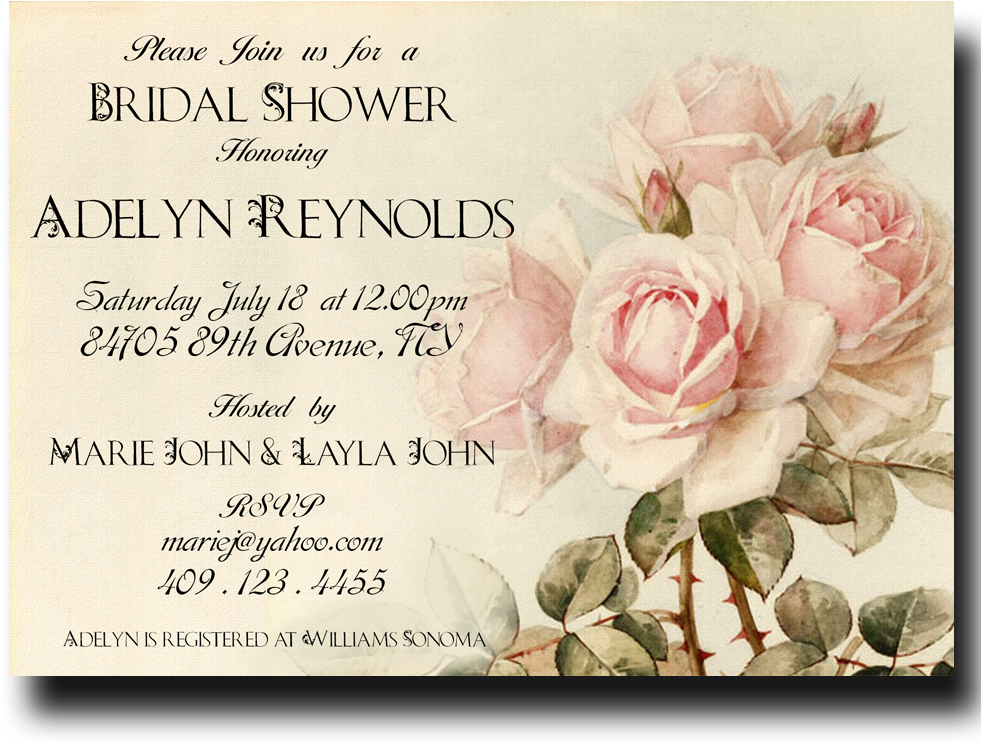 Calligraphy Shabby Chic Bridal Shower Invitation - Декупаж Розы (1000x1000), Png Download