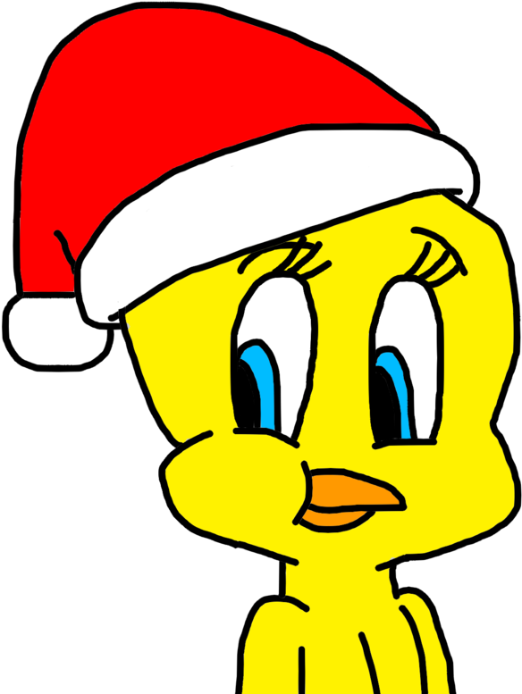 Free Download Tweety Bird With Santa Hat Clipart Tweety - Drawing (1024x802), Png Download