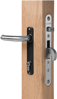 Stainless Steel Insert Lock For Wooden Gates - Serrure Encastrée Pour Portail Bois - H-wood Locinox (389x400), Png Download