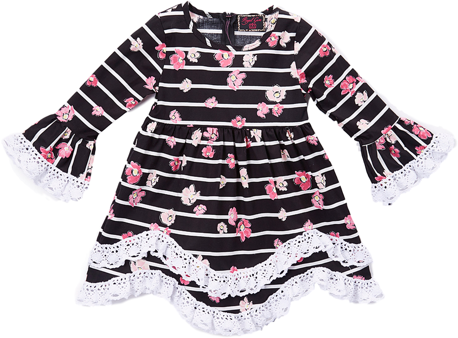 Black Floral Lace Trim A-line Dress (1665x2000), Png Download