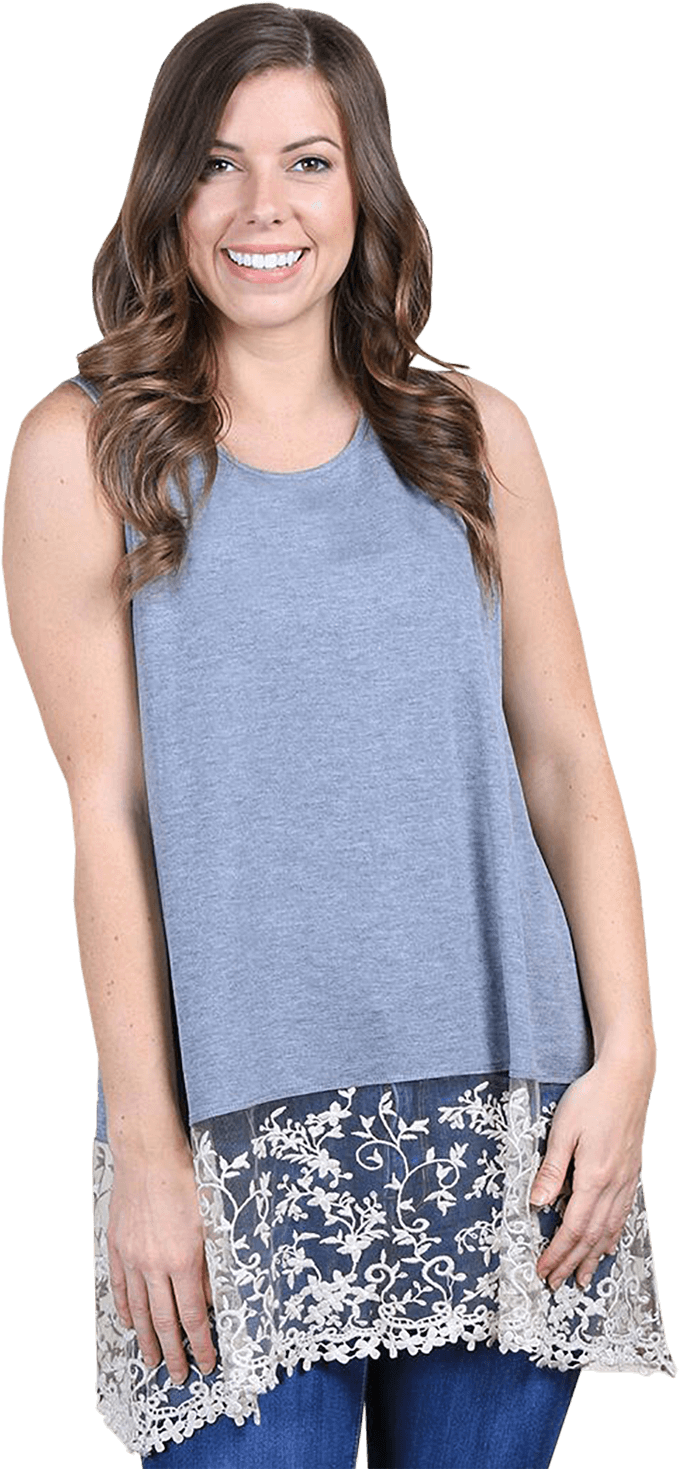<div>women's Solid Tank W/detailed Lace Trim (1124x1500), Png Download