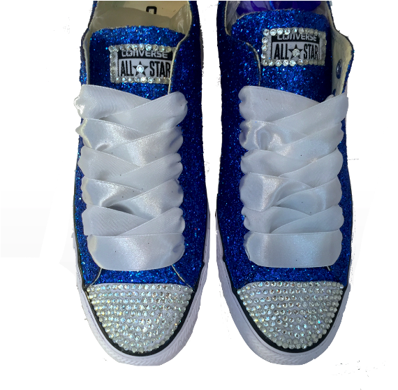 Womens Sparkly Royal Blue Glitter Crystals Converse - Plum Wedding Shoes (569x569), Png Download