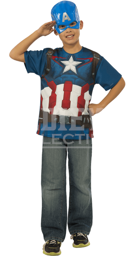 Kids Avengers 2 Captain America Costume Top And Mask - Avengers 2 Captain America T-shirt Costume (850x850), Png Download