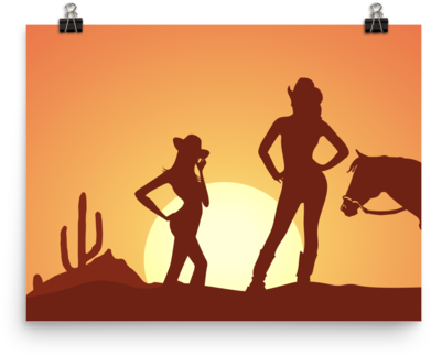 Cowgirl Silhouette Poster - Cowgirls Silhouette (600x600), Png Download