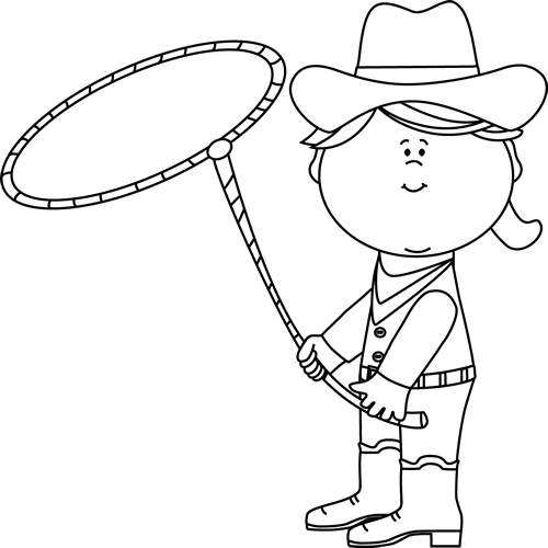 Black And White Cowgirl With A Lasso Clipart - Cowboy (500x500), Png Download