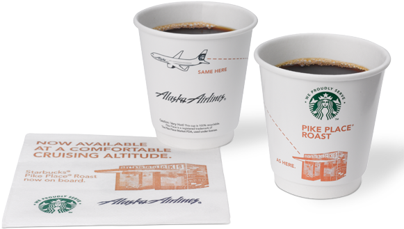 Alaska Airlines And We Proudly Brew Starbucks Coffee - Cup (600x600), Png Download