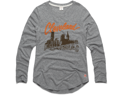 Women's Cleveland Skyline Long Sleeve Tee Retro Ohio - Long-sleeved T-shirt (600x600), Png Download