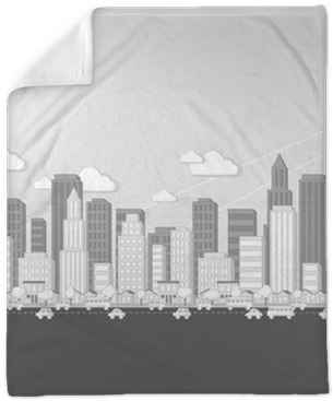Black And White Cartoon City Landscape Plush Blanket - Drawing (400x400), Png Download