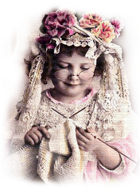 Vintage Girl - Lunch Napkins Knitting Girl (307x400), Png Download