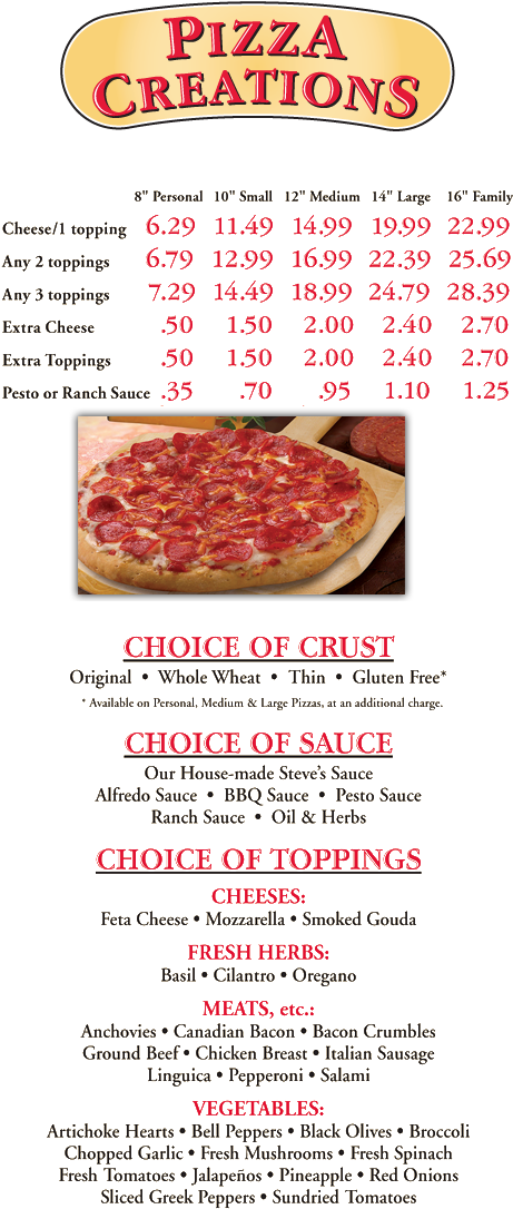 Steve's Pizza Chatham Menu (483x1152), Png Download