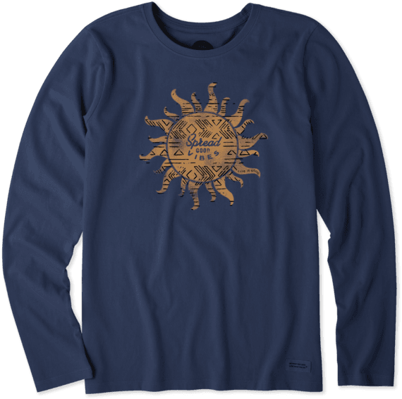 Women's Tribal Sun Long Sleeve Crusher Tee - T-shirt (570x567), Png Download