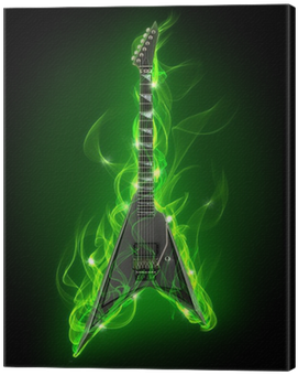 Electric Guitar In Green Fire And Flame Canvas Print - Book Two: Mind Rockin' [book] (400x400), Png Download