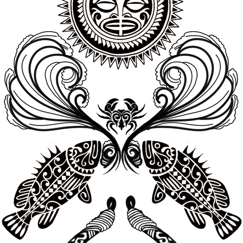 Tribal Sun Fish - T-shirt (500x500), Png Download