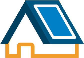 A Simple Blue And Orange Icon Of A Tiny House With - Sign (625x521), Png Download