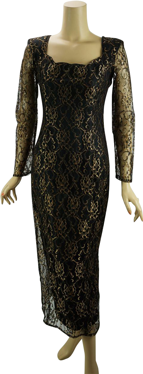 Vintage 1990s Formal Dress Black And Gold Lace Form - Church Avenue Line (1237x1237), Png Download