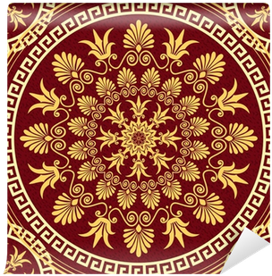 Vector Seamless Elegant Lace Gold Ornament Wall Mural - Red Golden Pattern Circle (400x400), Png Download