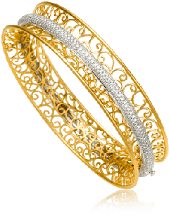 Yellow And White Gold Diamond Bangle Inspired By Spanish - Diamond And Gold Jewellery Transperent Bangles (390x390), Png Download