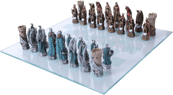 King Arthur And Dragons Chess Set - King Arthur Legend Merlin Dragons And Magic Hand Painted (555x555), Png Download