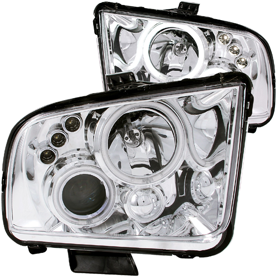 Automotive Led Lights - Anzousa - Projector Headlights W/ Halo Chrome Housing (550x550), Png Download