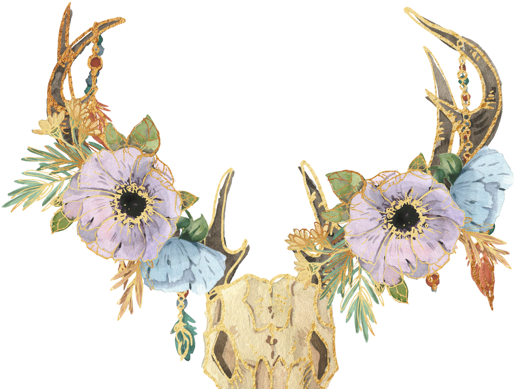 Boho Skull Bohemian Hipster Flowers Skulls - Flower (1368x855), Png Download