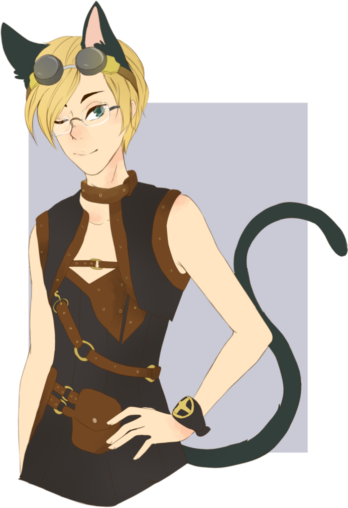 Steampunk Neko - Cartoon (775x1031), Png Download