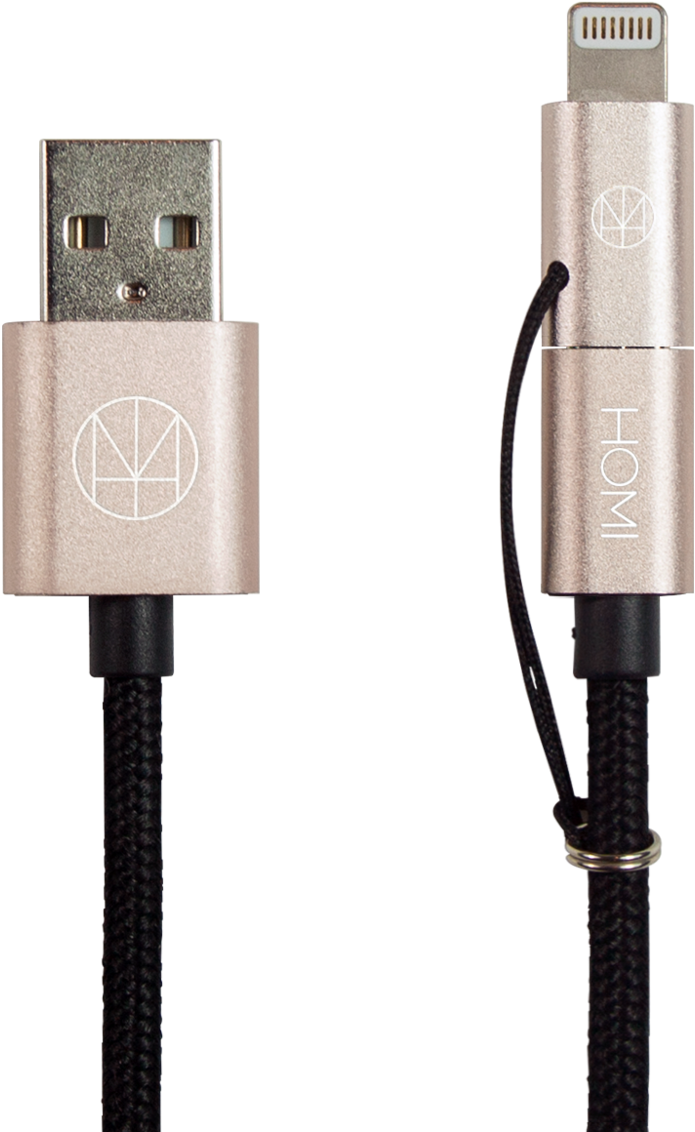 Lightning 2 Way Micro Usb To Usb Cable Gold - Usb And Lightning Cable (2048x1367), Png Download