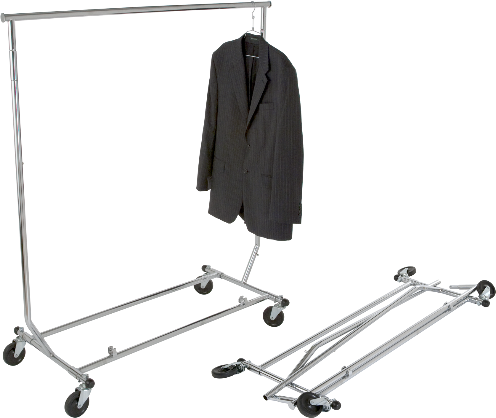 Econoco Collapsable Rolling Clothes Rack- Heavy Duty - Display Rack Clothes (1800x1500), Png Download