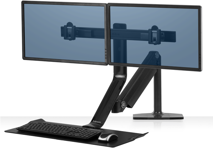 Single, Dual - Fellowes Extend Sit-stand Dual Monitor (721x550), Png Download