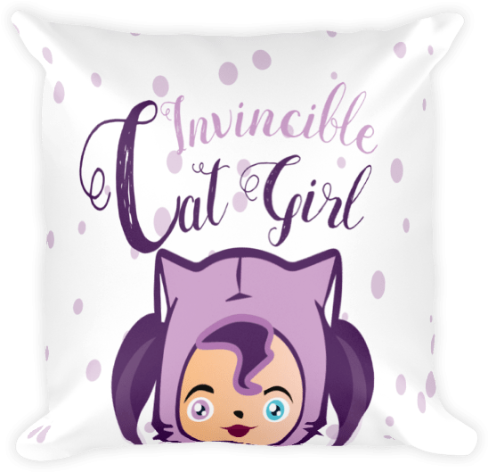 Chibi Invincible Cat Girl Square Pillow - Throw Pillow (600x600), Png Download