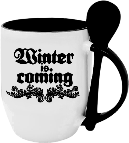 Winter Is Coming Black Mug With Spoon - Mug With Spoon (600x600), Png Download