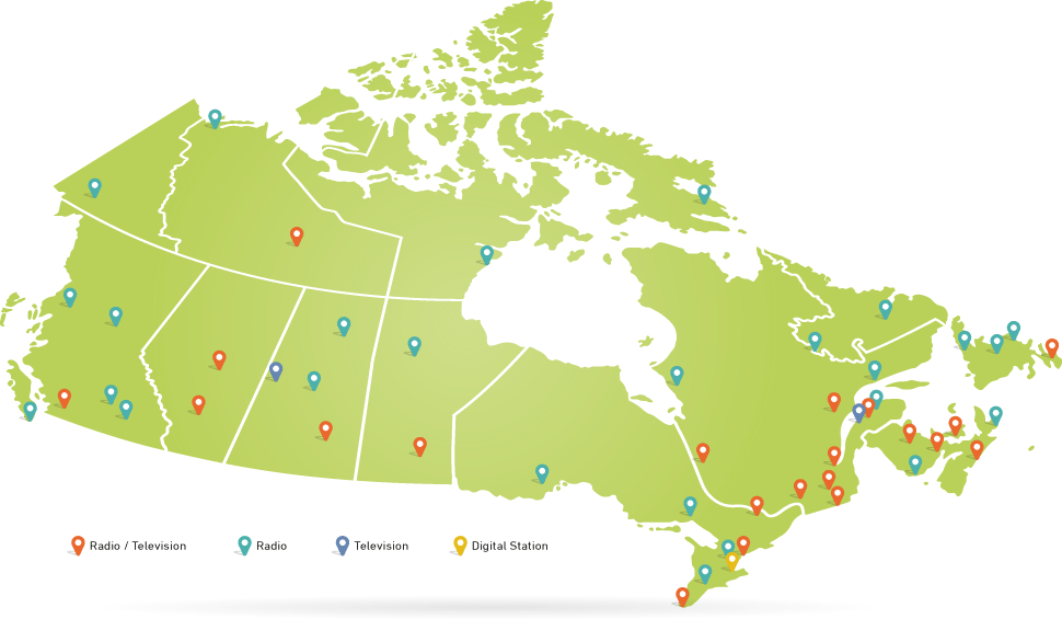 This Map Denotes The Locations Of Our Crtc-licensed - Bilingualism In Canada Map (970x565), Png Download