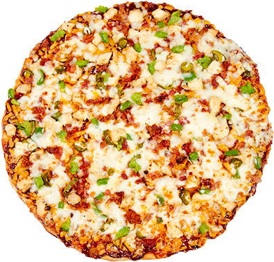 Barbecue Chicken Pizza At Johnny's Pizza House - Chicken Barbecue Pizza Png (401x382), Png Download