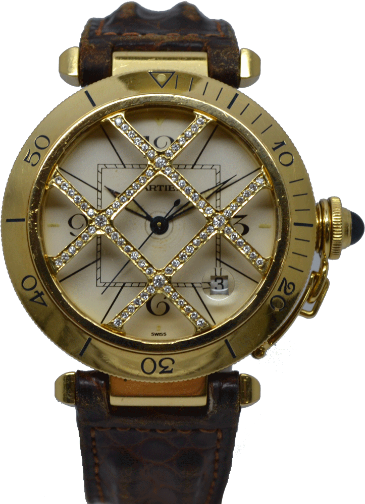 Cartier Pasha Grille 38mm 18k Gold Diamond Grill Box - Analog Watch (1000x1000), Png Download
