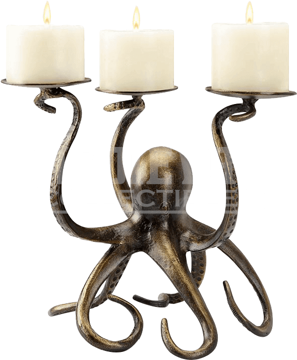 Antique Bronze Color Octopus Tentacle Pillar Trio Candleholder (712x712), Png Download