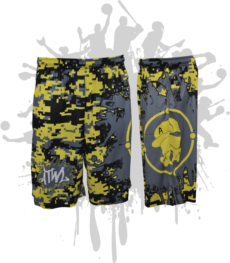 Splatter Splash Digital Camo Mens Full Dye Shorts Yellow/black/charcoal - Georgia Bulldogs Carbon Fiber Acrylic License Plate, (800x857), Png Download