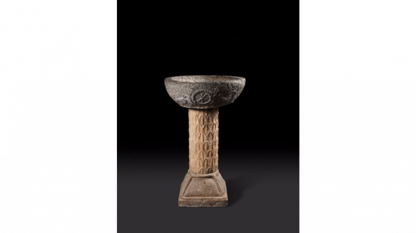 Baptismal Font Or Holy Water Stoup Carved Stone - Baptismal Font (850x477), Png Download