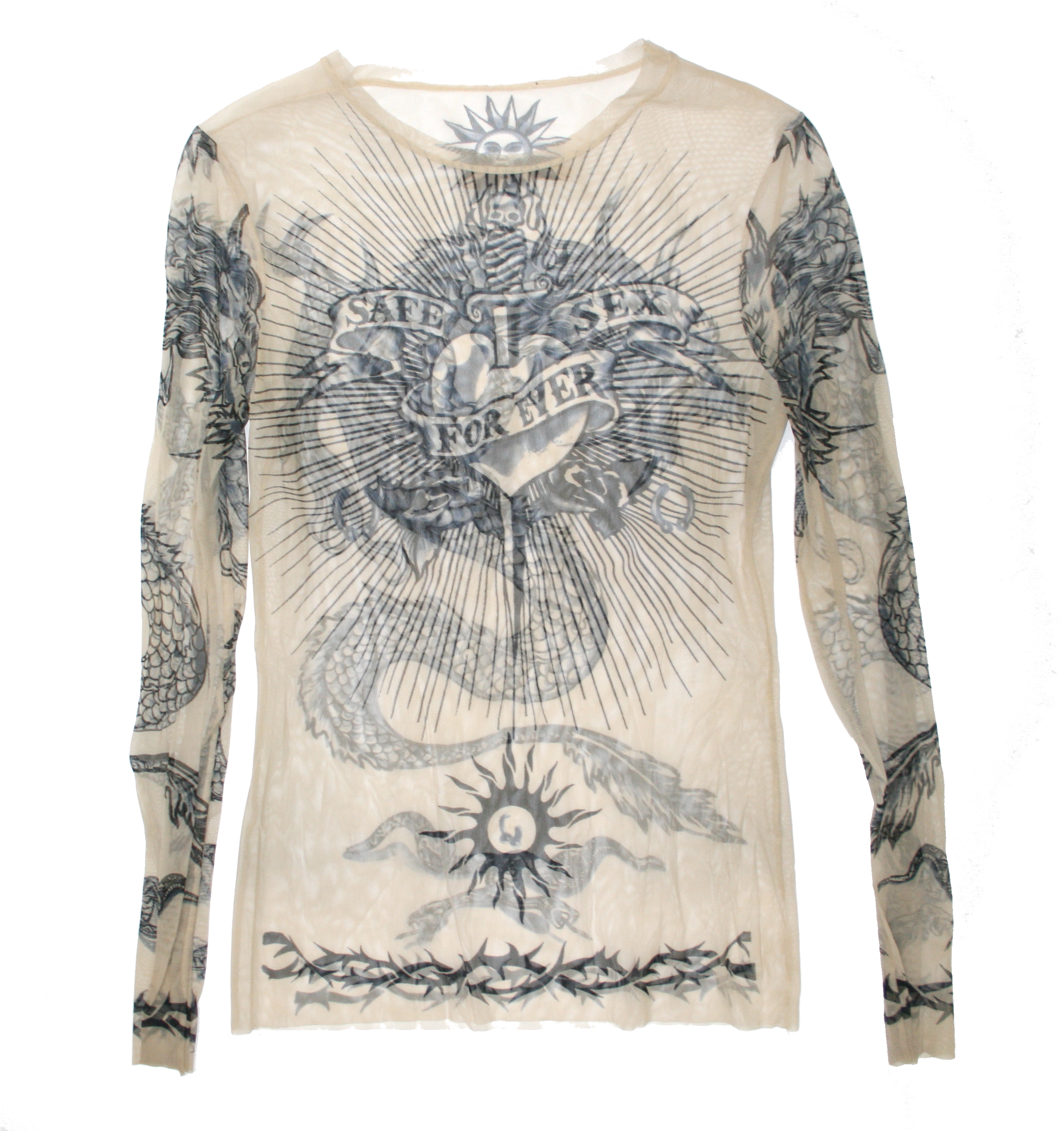 Jean Paul Gaultier Mesh Longsleeve Top Tattoo 90s Rare - Jean Paul Gaultier Tattoo Mesh Top (2427x2544), Png Download