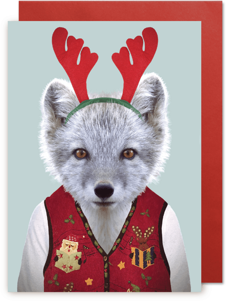 Christmas Card Arctic Fox - Christmas Vest Greeting Card (956x1024), Png Download