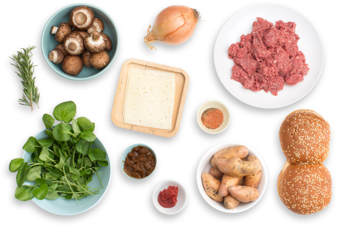 Mushroom & Swiss Burger With Pan-seared Fingerling - Quality (700x477), Png Download
