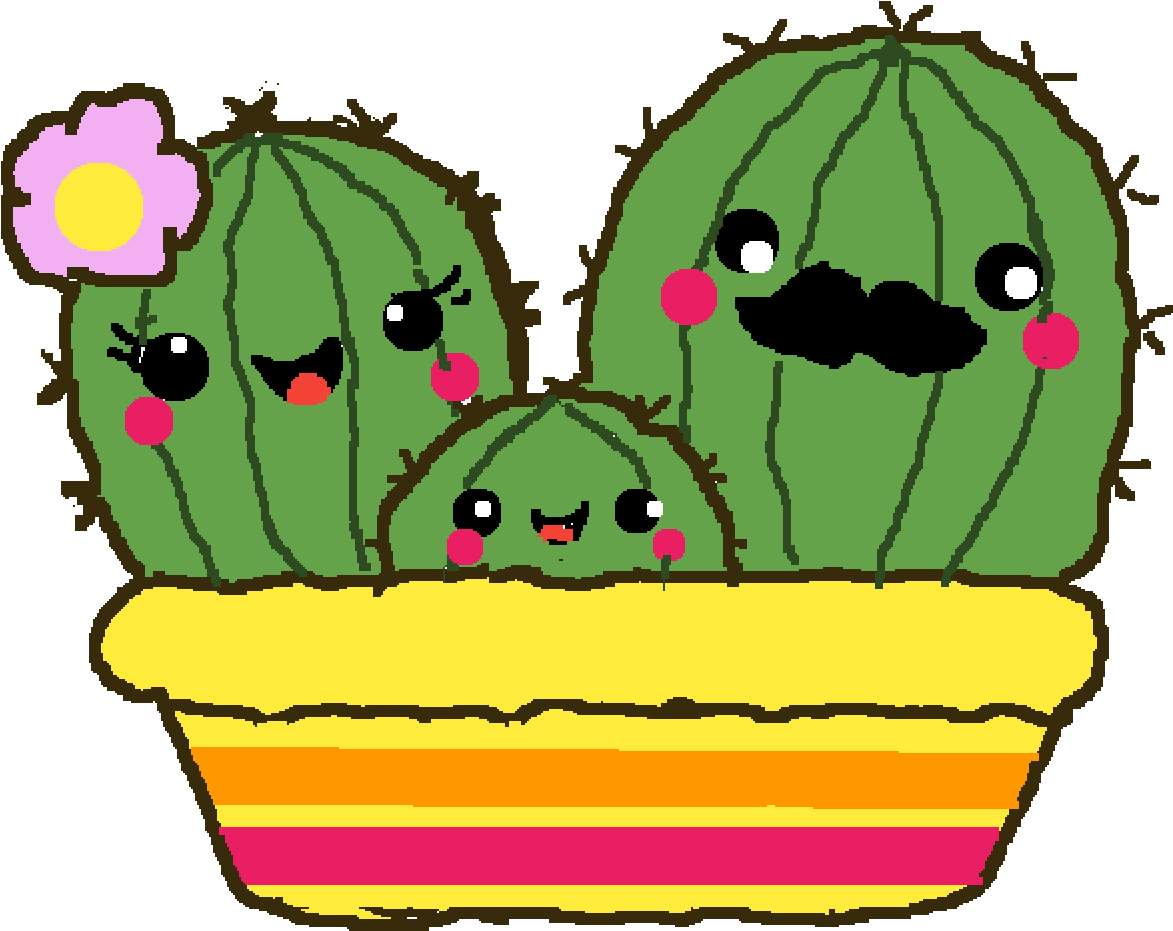 Slightly Derpy Cactus Family - Drawing (1400x1400), Png Download