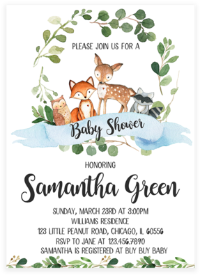 Greenery Woodland Baby Shower Invitation Printable - Personalised Tote Bag. Green Tote Bag. Bridesmaid (384x480), Png Download