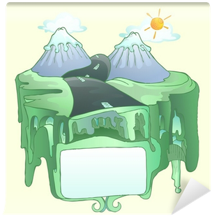 Landscape Cartoon With Road Between Two Mountains Wall - Drawing (400x400), Png Download