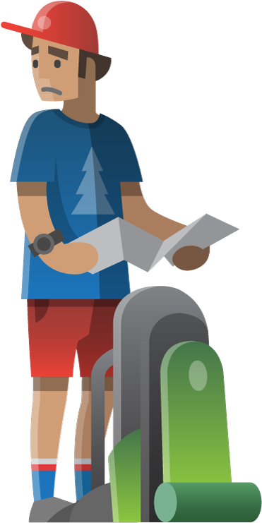 Man With Map And Backpack Lost Hiking Safety - Hiking (400x772), Png Download