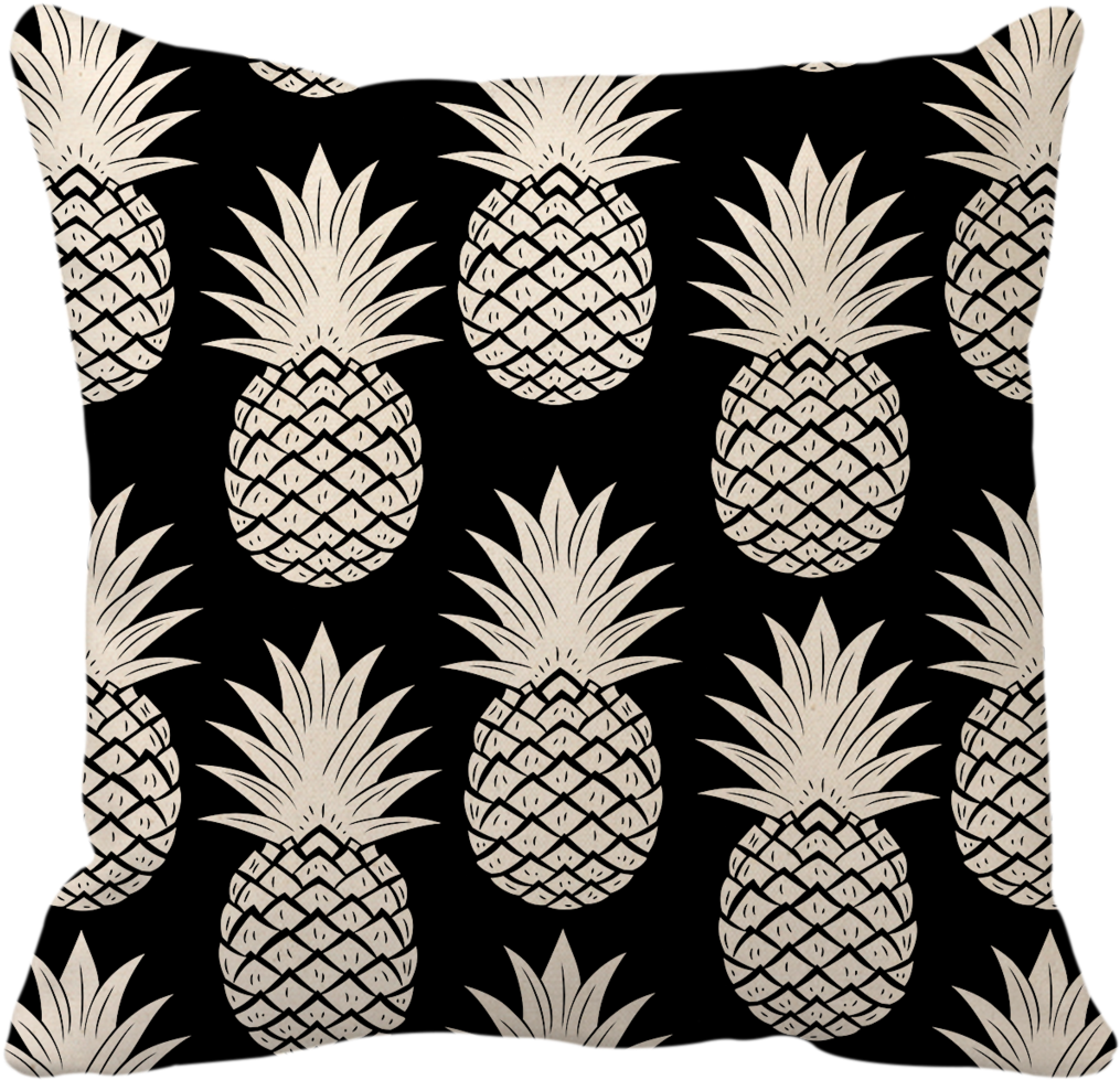 Black & White Pineapples - Funhom Black And White Ink Pineapple Throw Pillow Cover (1280x1280), Png Download